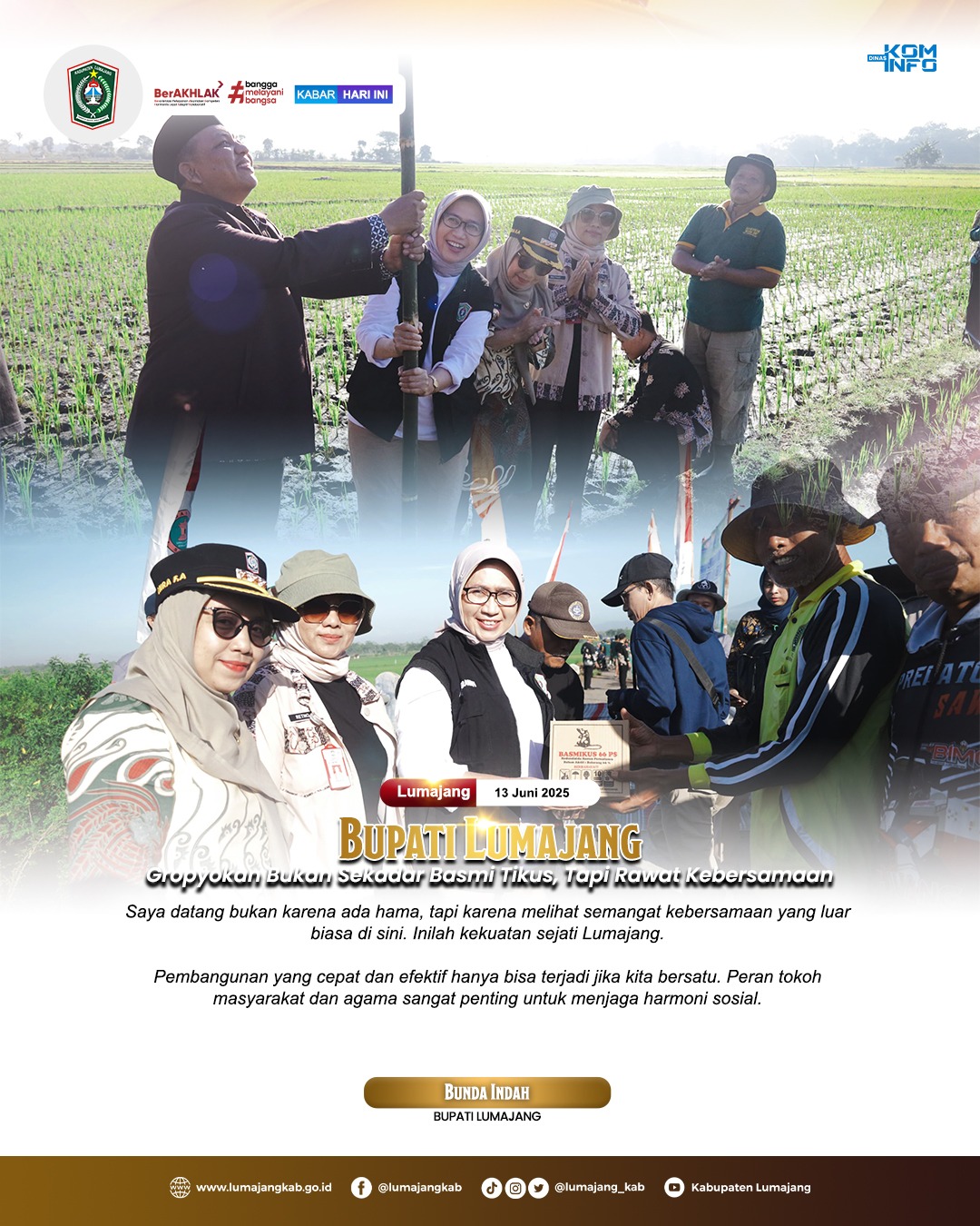 BUPATI LUMAJANG GROPYOKAN BUKAN SEKADAR BASMI TIKUS TAPI RAWAT KEBERSAMAAN
