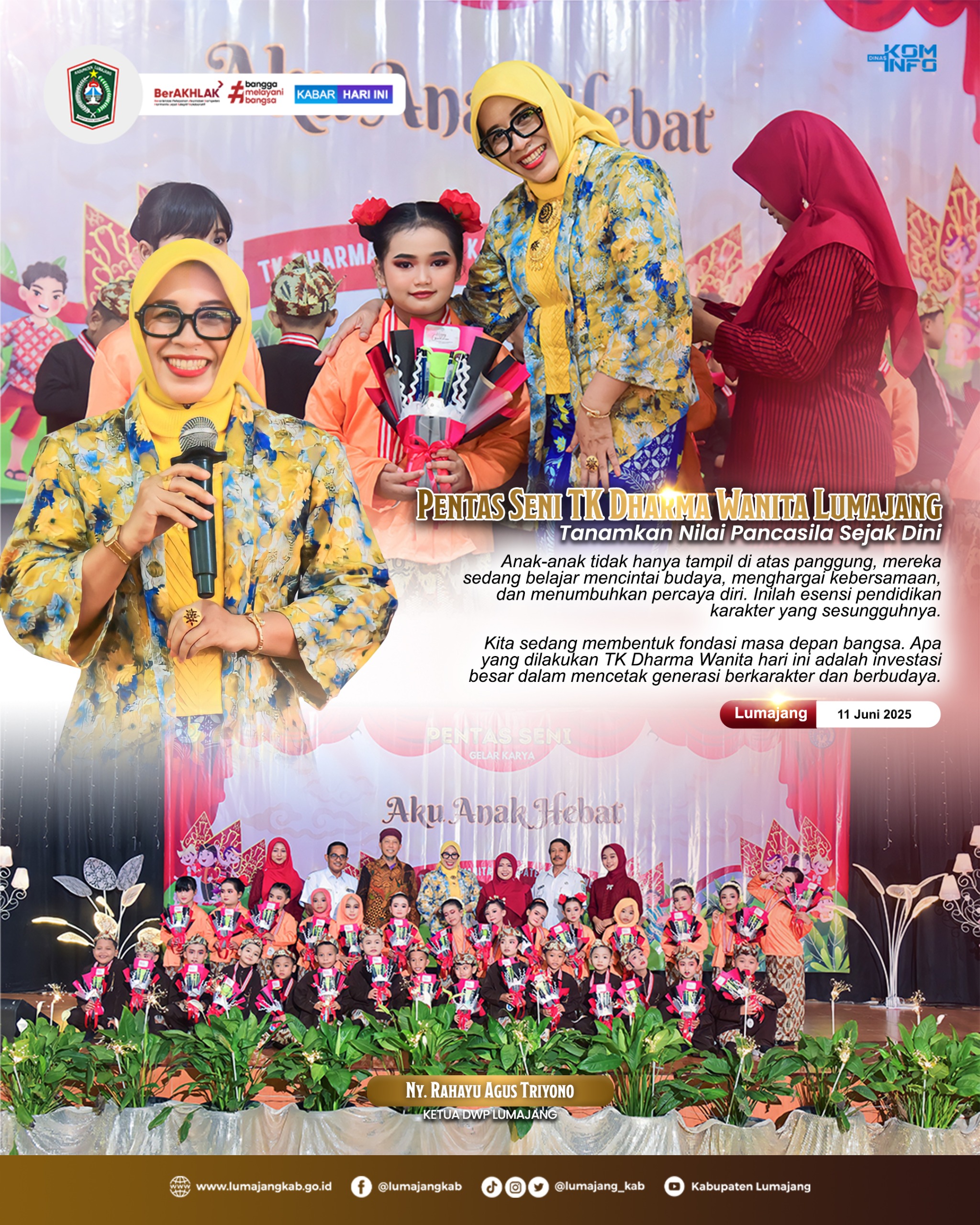 PENTAS SENI TK DHARMA WANITA LUMAJANG TANAMKAN NILAI PANCASILA SEJAK DINI