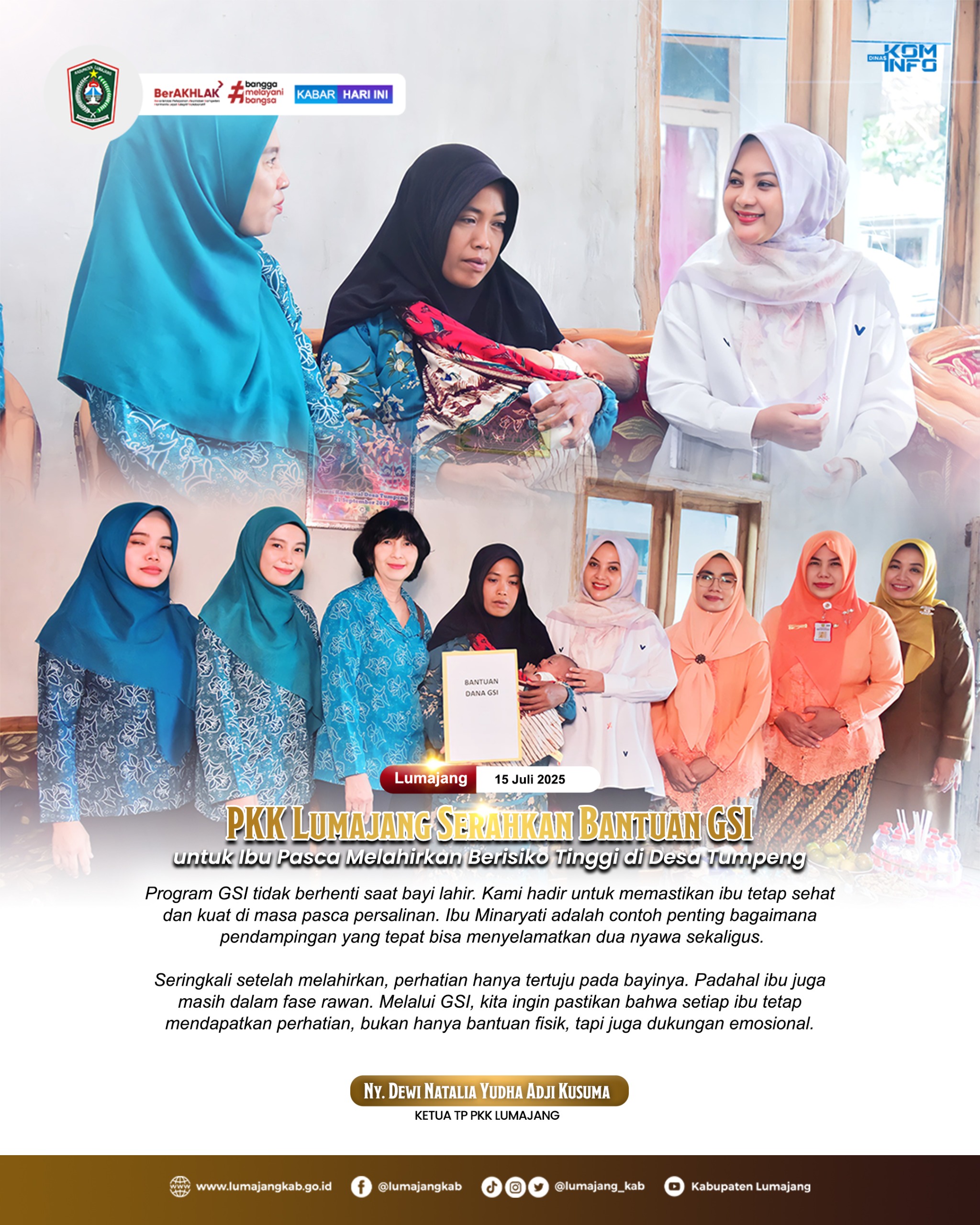 PKK LUMAJANG SERAHKAN BANTUAN GSI UNTUK IBU PASCA MELAHIRKAN BERISIKO TINGGI DI DESA TUMPENG