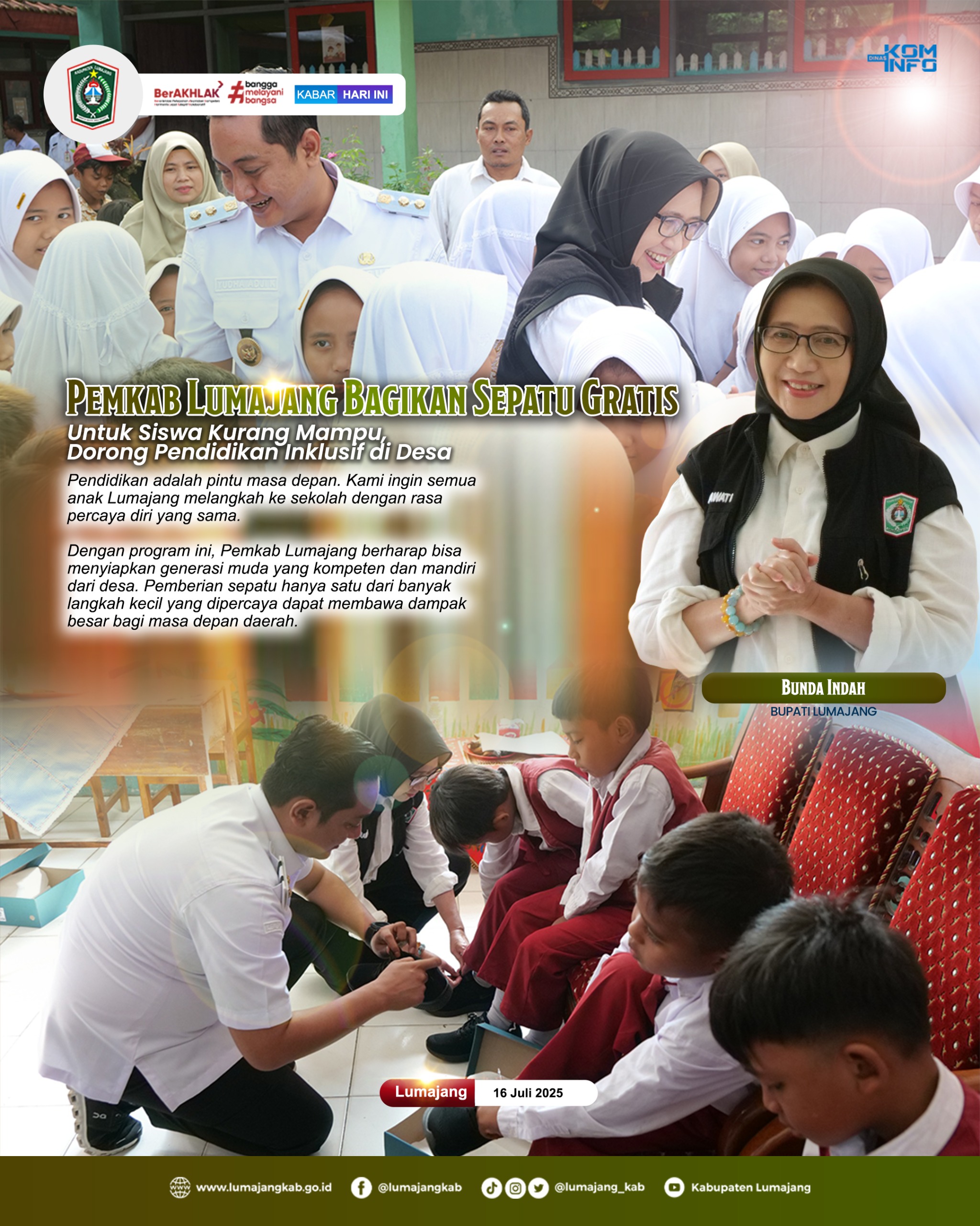 PEMKAB LUMAJANG BAGIKAN SEPATU GRATIS UNTUK SISWA KURANG MAMPU 