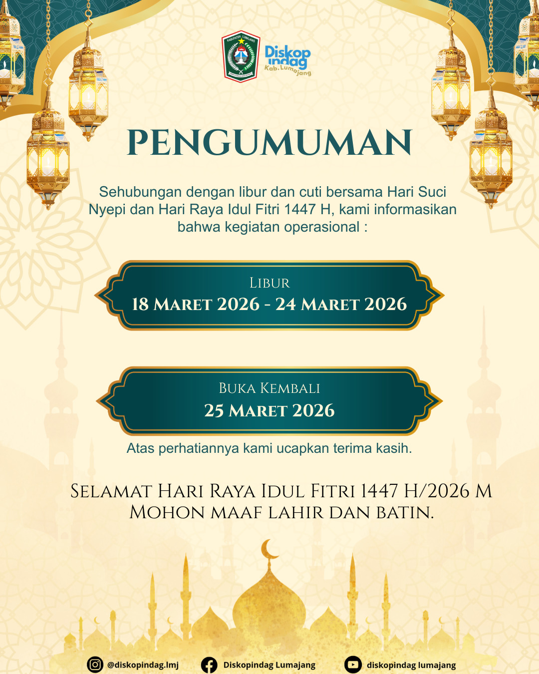 PENGUMUMAN JAM PELAYANAN KANTOR