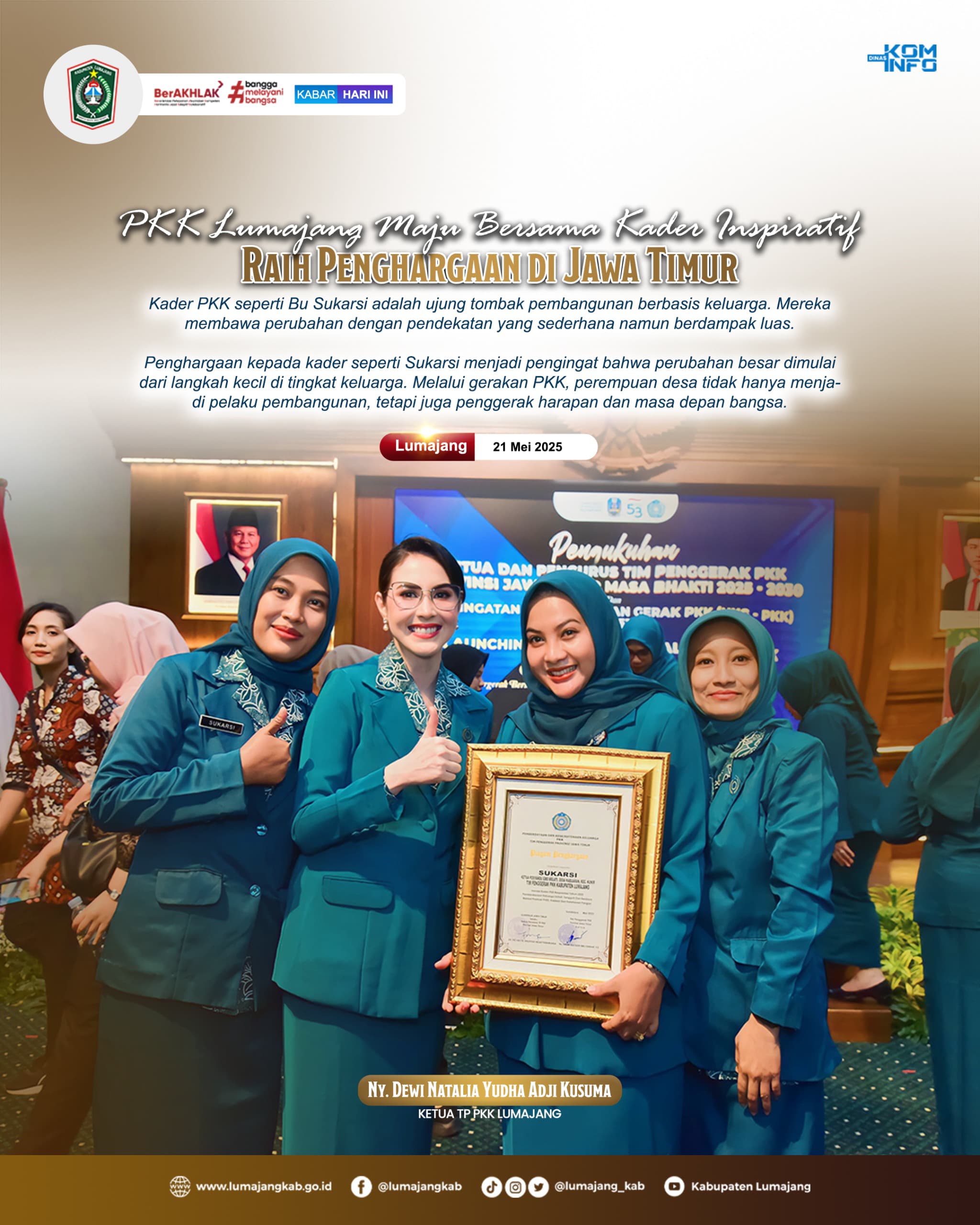 PKK LUMAJANG MAJU BERSAMA KADER INSPIRATIF RAIH PENGHARGAAN DI JAWA TIMUR
