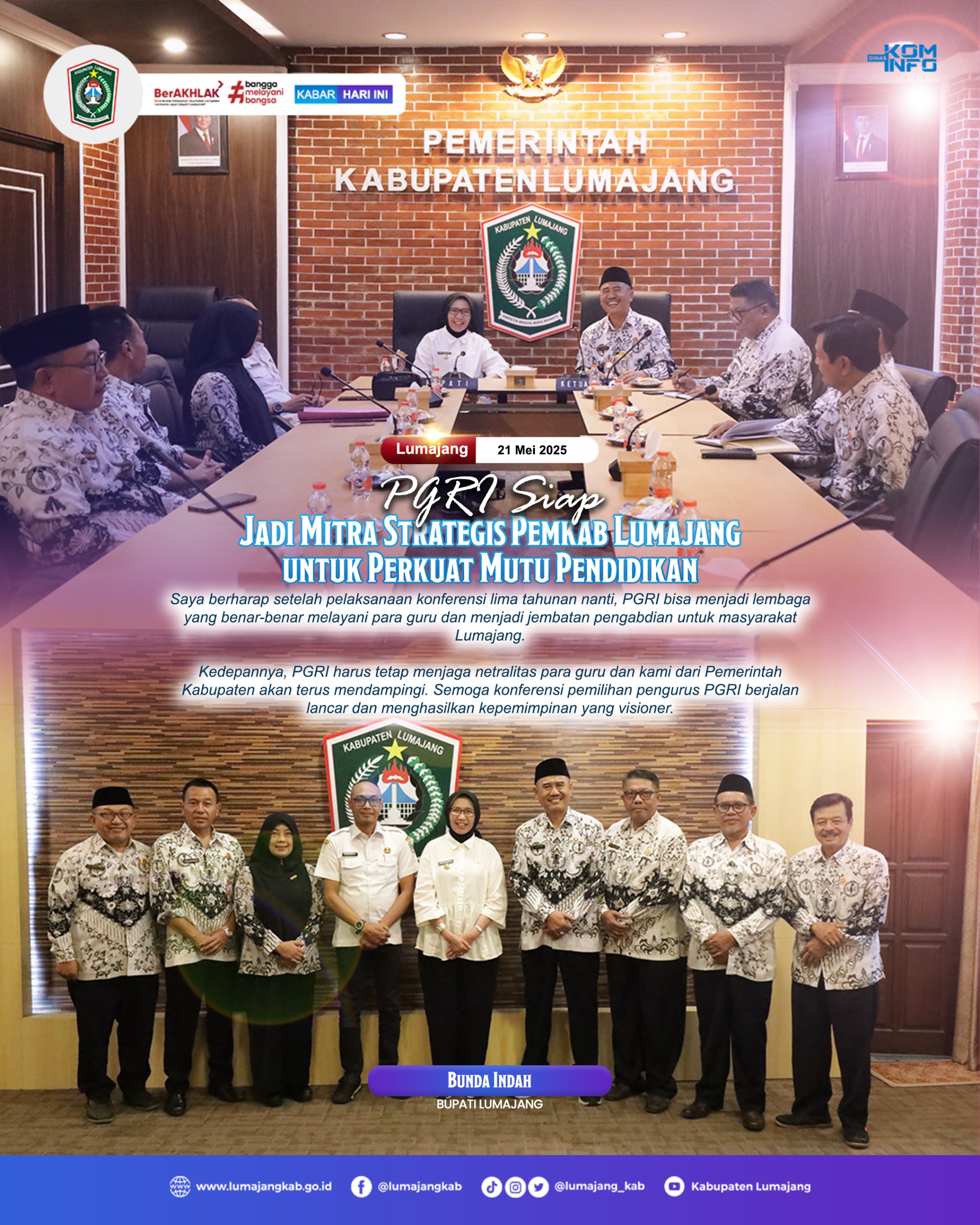 PGRI SIAP JADI MITRA STRATEGIS PEMKAB LUMAJANG UNTUK PERKUAT MUTU PENDIDIKAN