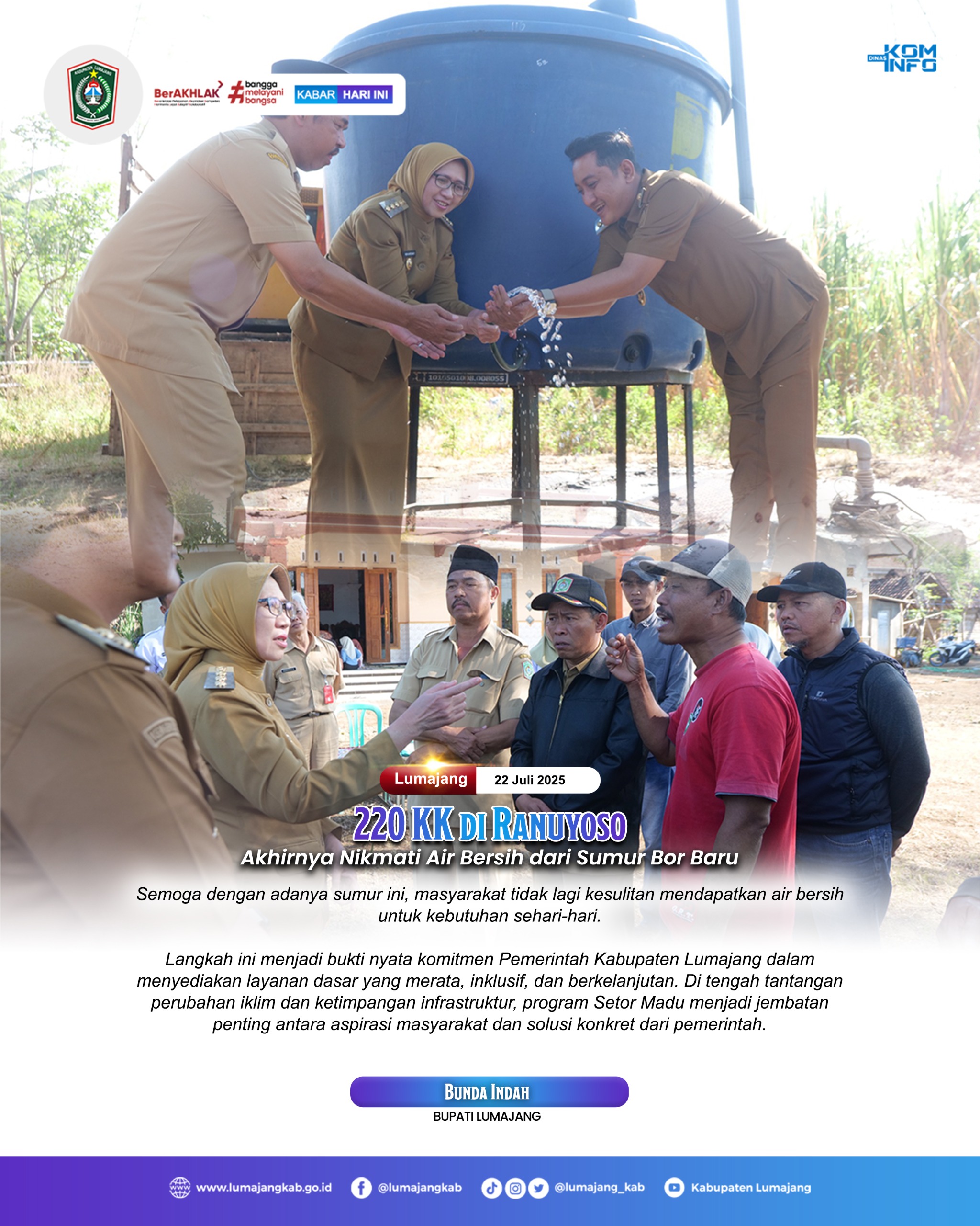 220 KK DI RANUYOSO AKHIRNYA NIKMATI AIR BERSIH DARI SUMUR BOR BARU