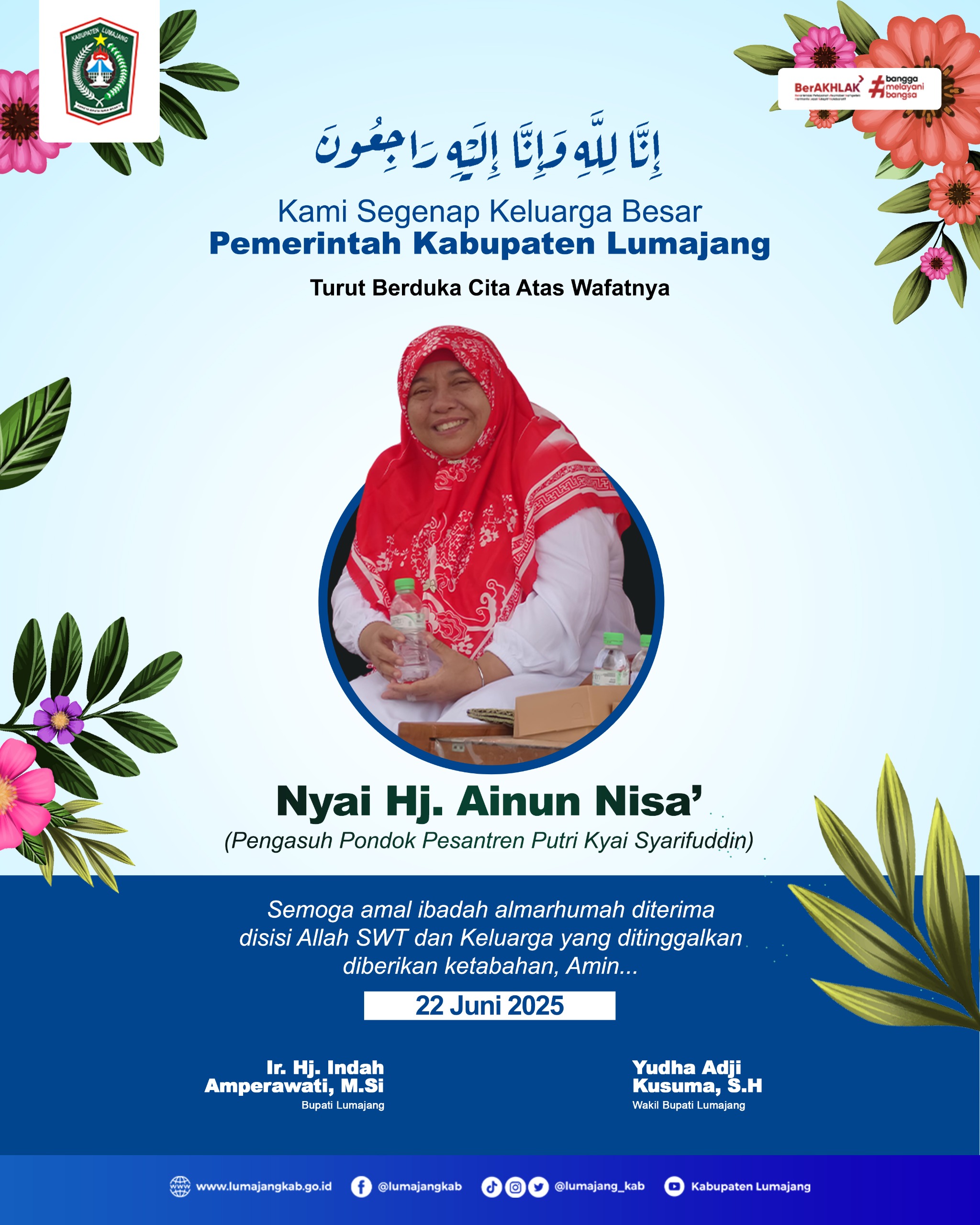 SEGENAP KELUARGA BESAR PEMKAB LUMAJANG TURUT BERDUKA CITA ATAS WAFATNYA NYAI HJ. AINUN NISA'