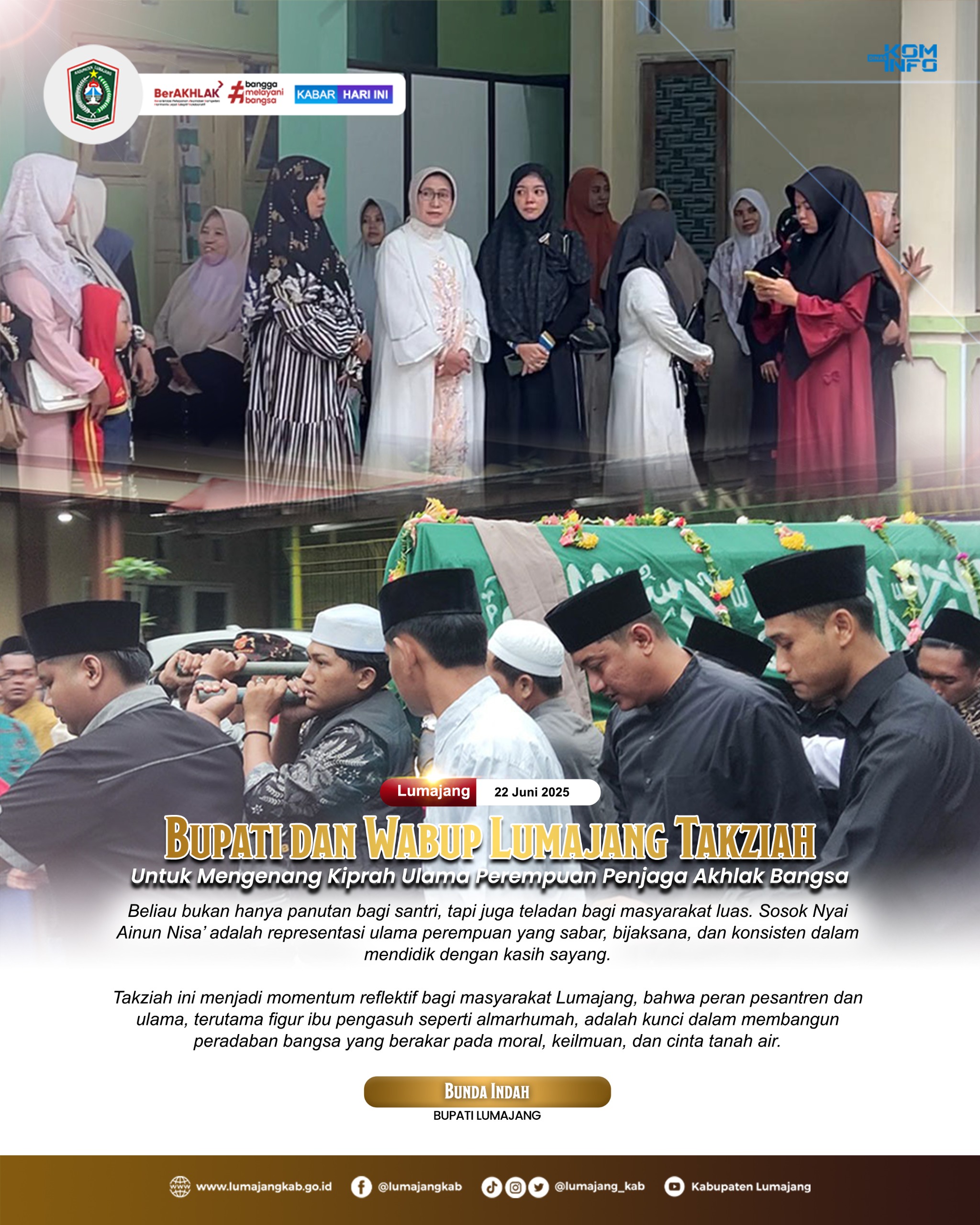 BUPATI DAN WABUB LUMAJANG TAKZIAH UNTUK MENGENANG KIPRAH ULAMA PEREMPUAN PENJAGA AKHLAK BANGSA