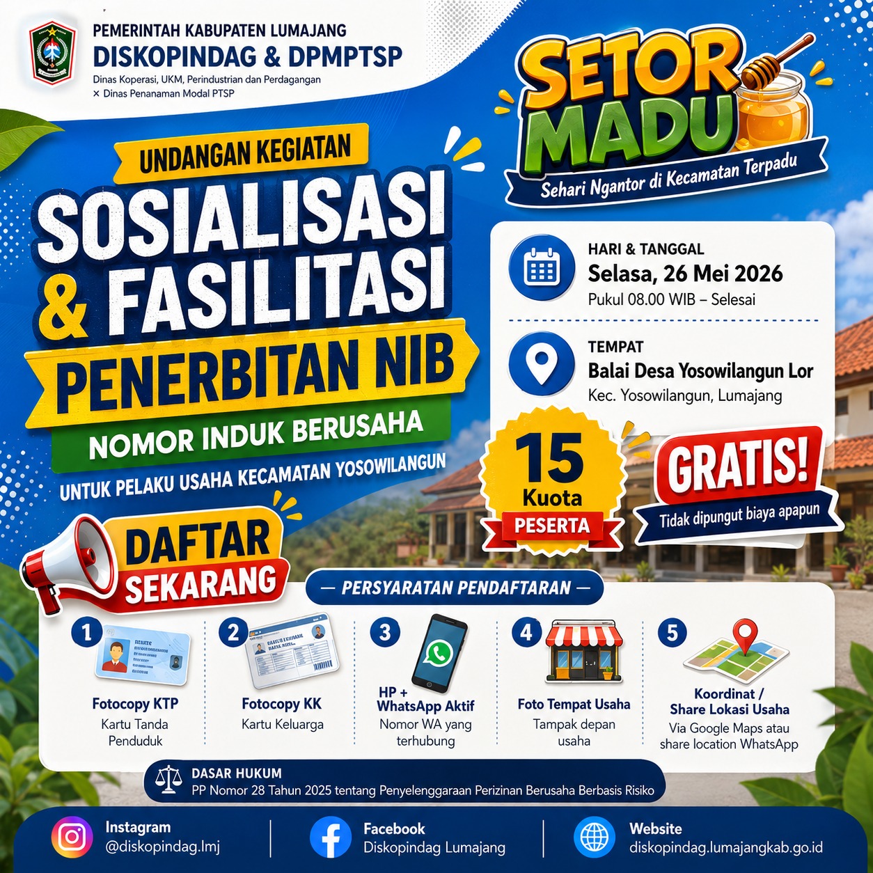 YUK DAFTAR DAN IKUTI SOSIALISASI DAN FASILITASI PENERBITAN NIBDI KECAMATAN YOSOWILANGUN