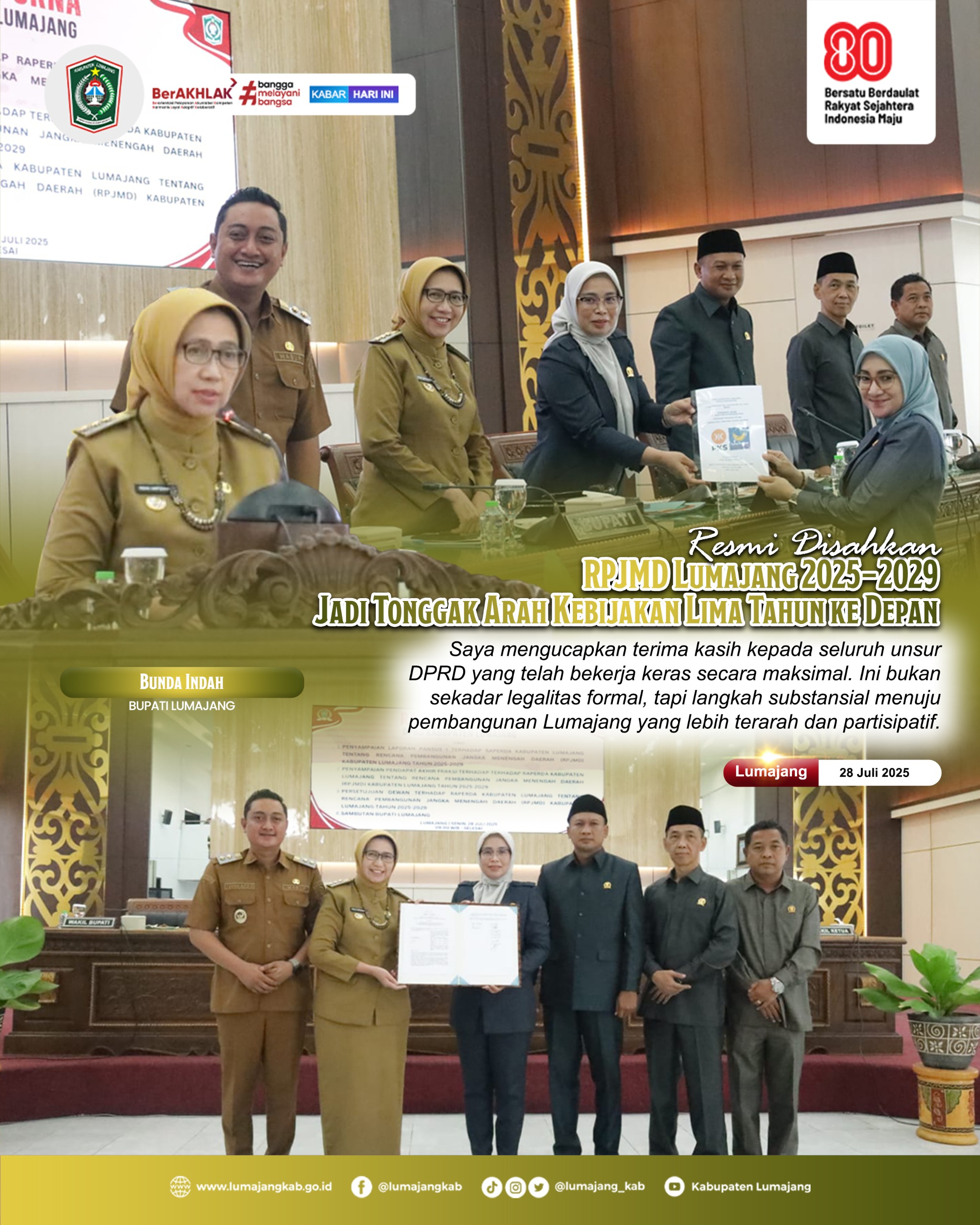 RESMI DISAHKAN RPJMD LUMAJANG 2025-2029 JADI TINGGAK ARAH KEBIJAKAN LIMA TAHUN KE DEPAN