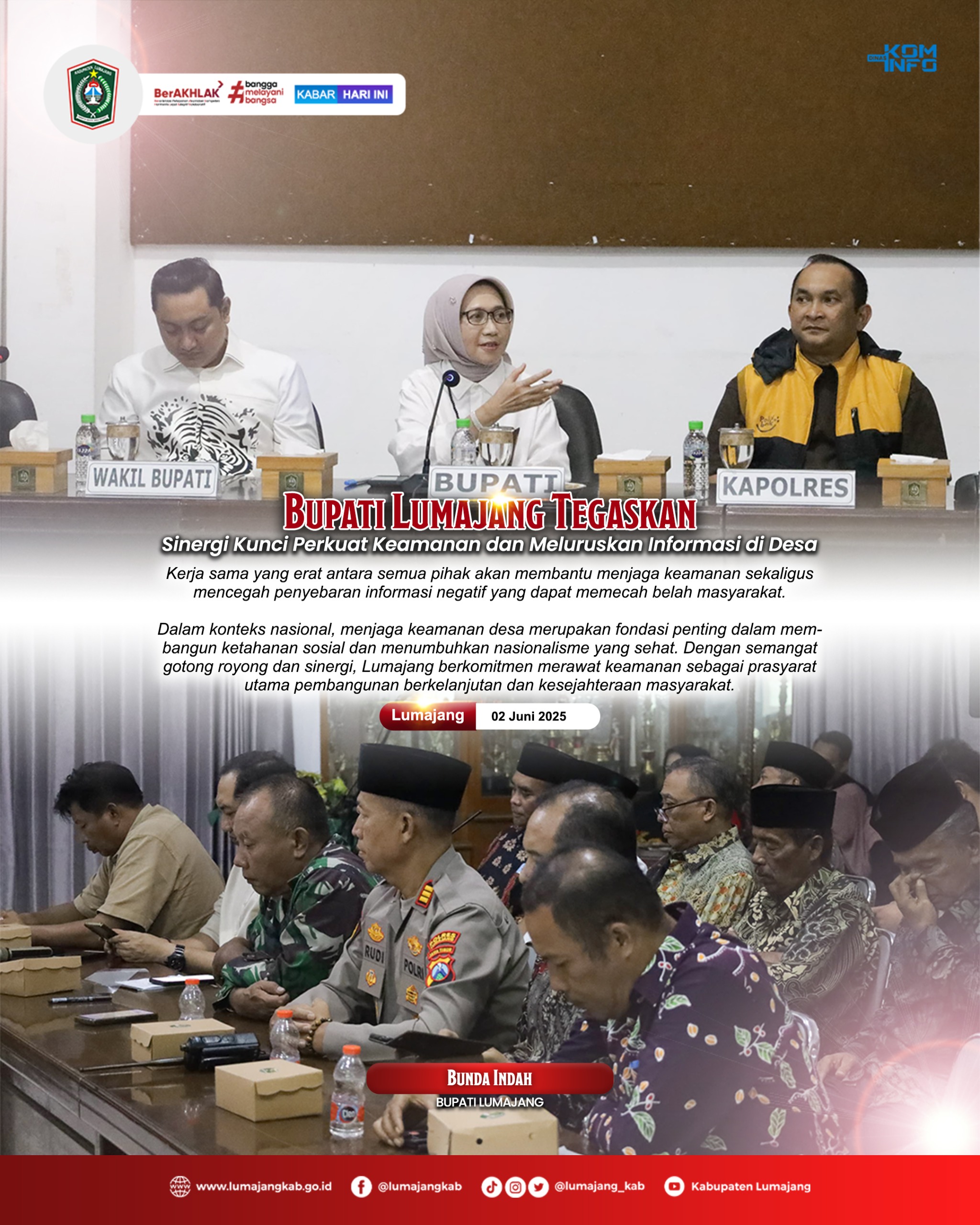 BUPATI LUMAJANG TEGASKAN SINERGI KUNCI PERKUAT KEAMANAN DAN MELURUSKAN INFORMASI DI DESA
