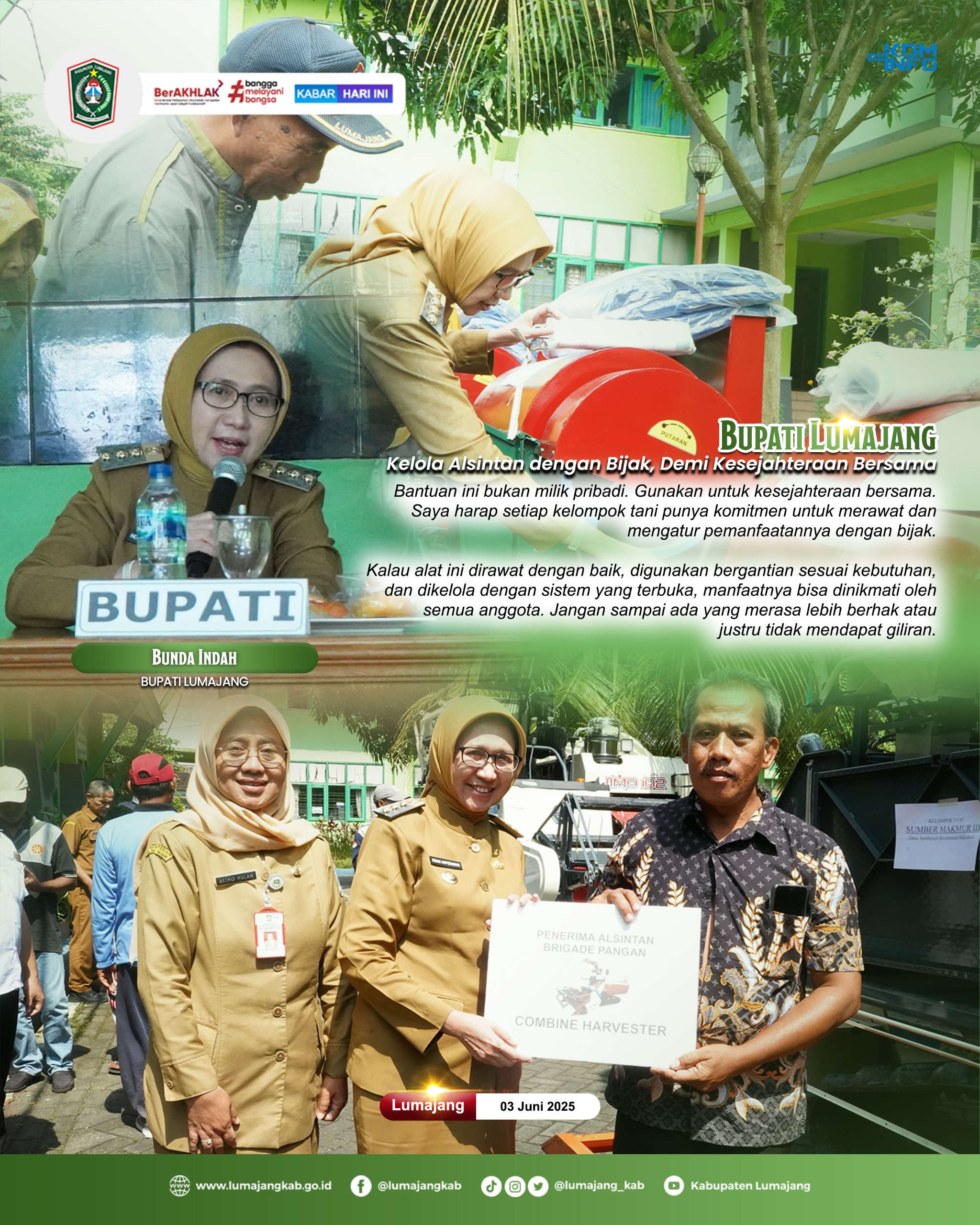 BUPATI LUMAJANG KELOLA ALSINTAN DENGAN BIJAK, DEMI KESEJAHTERAAN BERSAMA