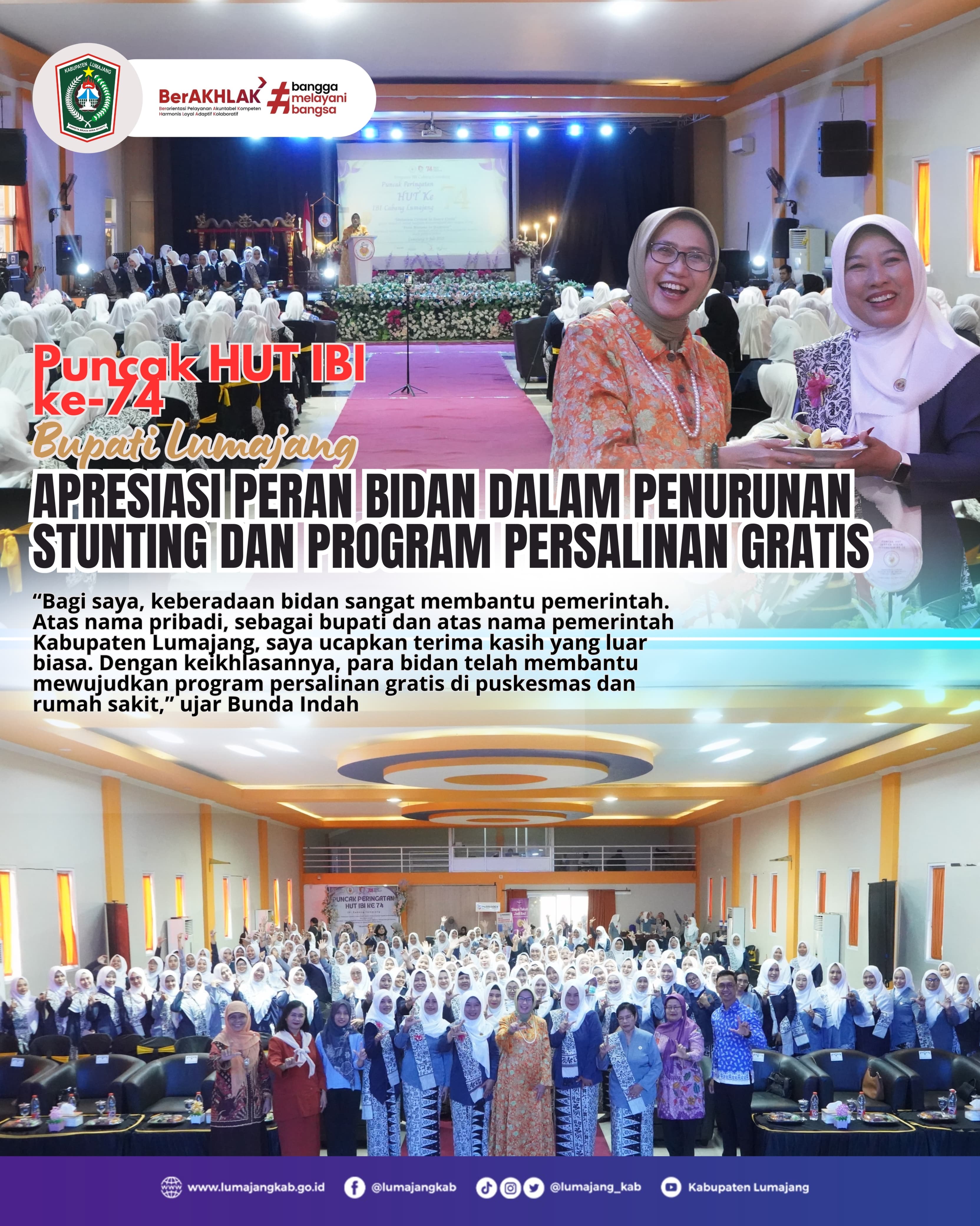 PUNCAK HUT IBI KE-74 APRESISASI BIDAN DALAM PENURUNAN STUNTING DAN PROGRAM PERSALINAN GRATIS