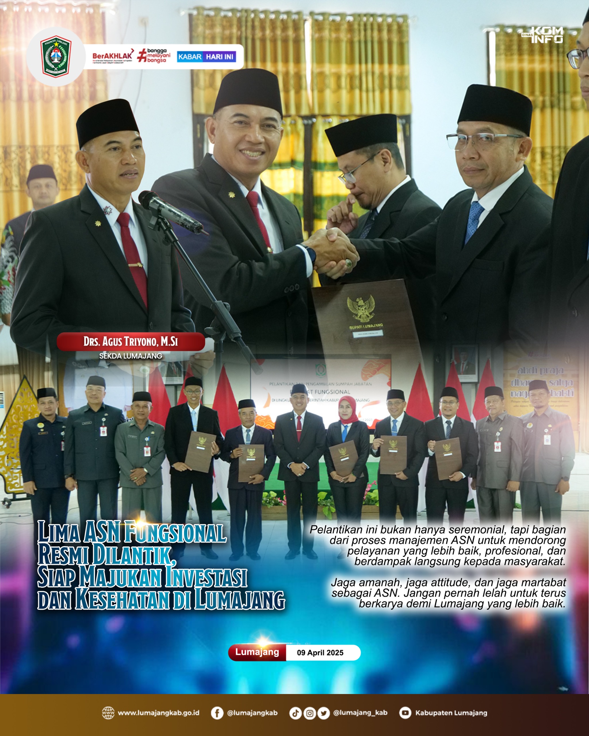 LIMA ASN FUNGSIONAL RESMI DILANTIK, SIPA MAJUKAN INVESTASI DAN KESEHATAN DI LUMAJANG