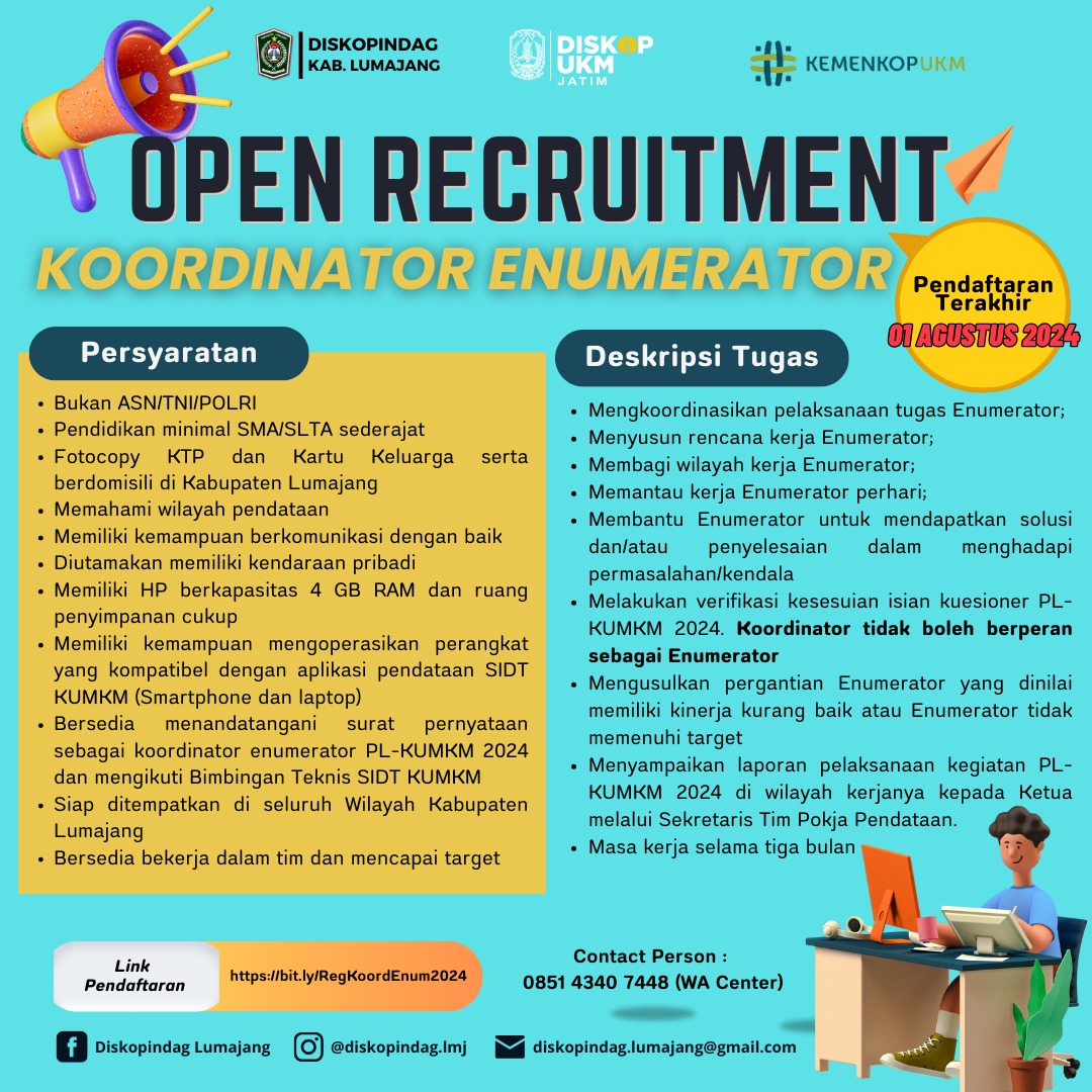 OPEN RECRUITMENT KOORDINATOR ENUMERATOR! Buruan daftar sampai  1 Agustus 2024 !