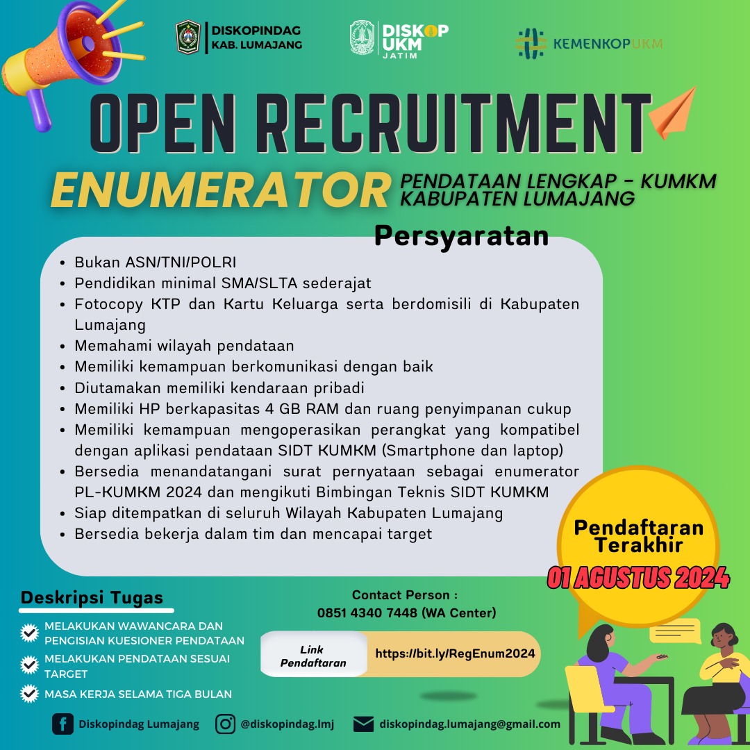 OPEN RECRUITMENT ENUMERATOR , BURUAANN SAMPAI 1 AGUSTUS!!!